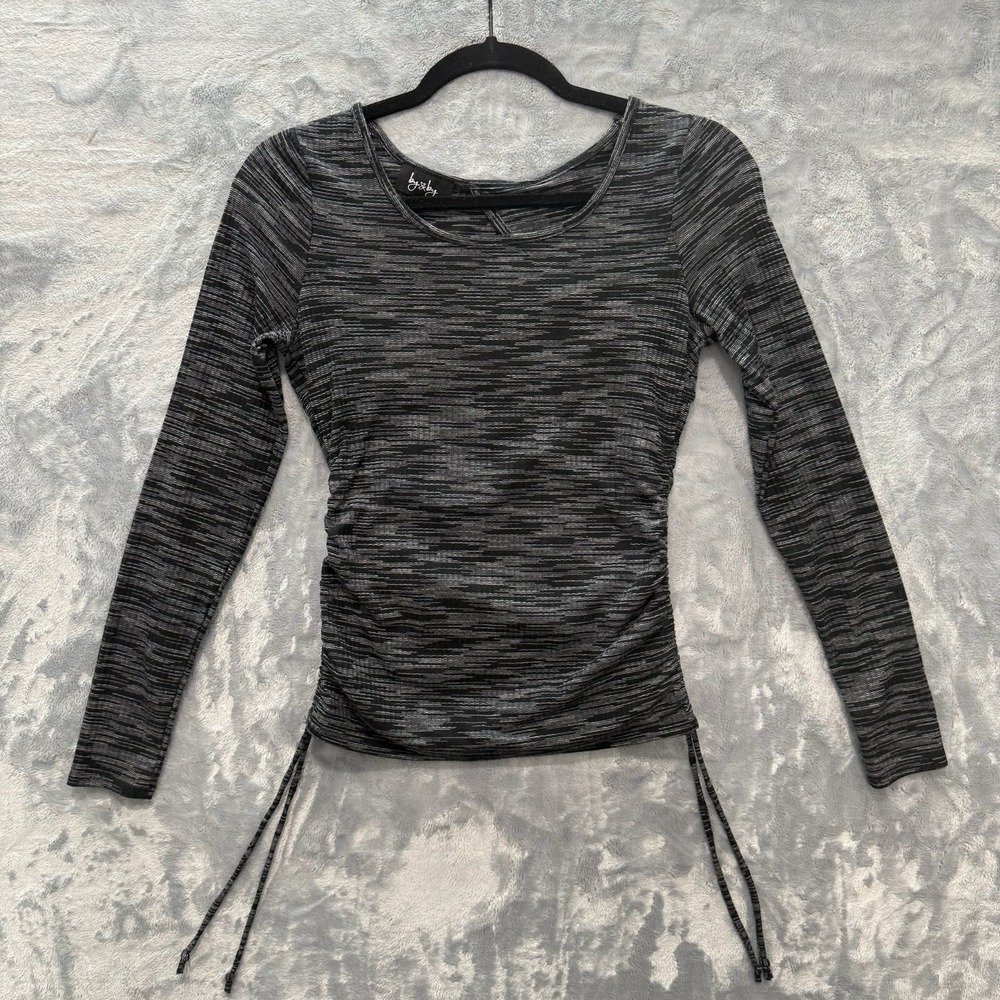 By & By Long Sleeve Ruched Side Tie Top Women's XS Gray Space Dye Stretch